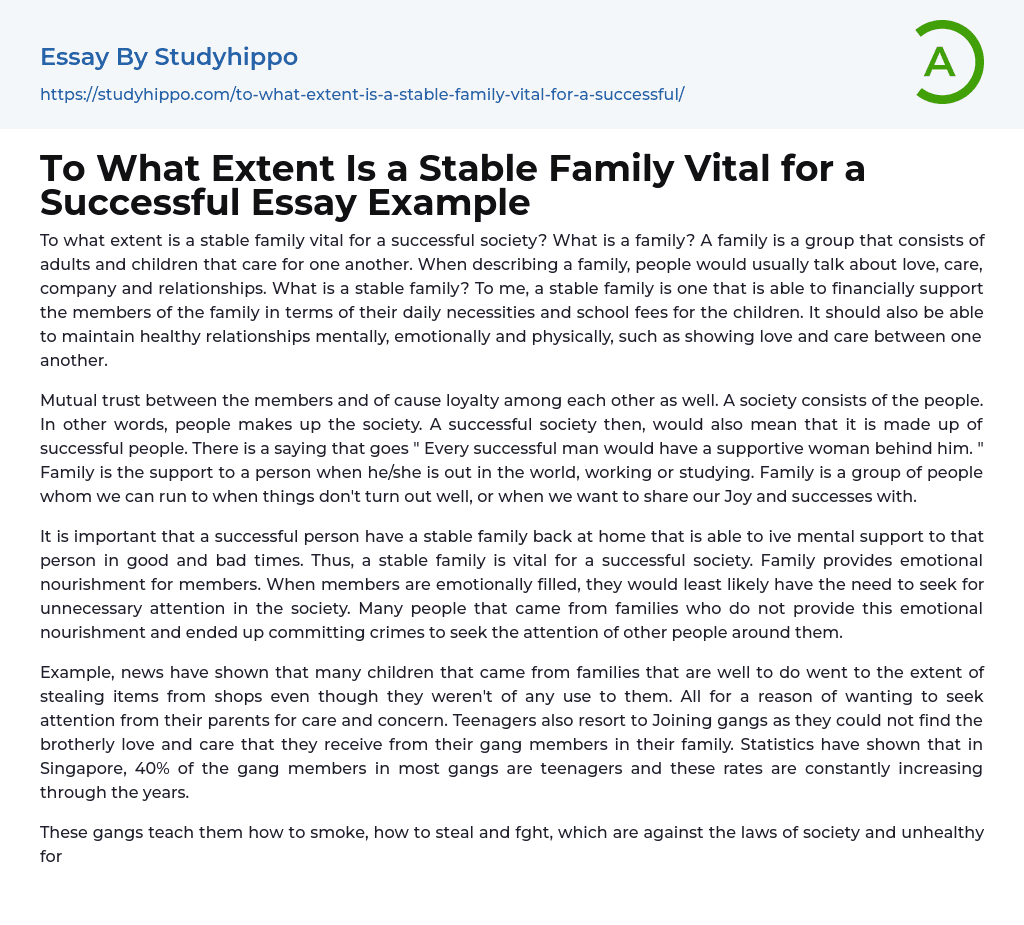 To What Extent Is a Stable Family Vital for a Successful Essay Example