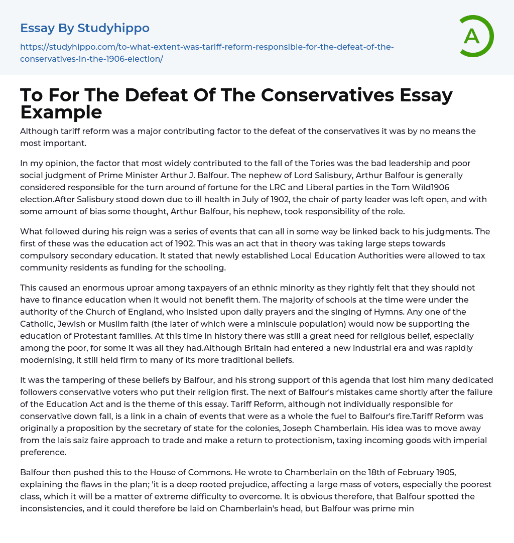 To For The Defeat Of The Conservatives Essay Example