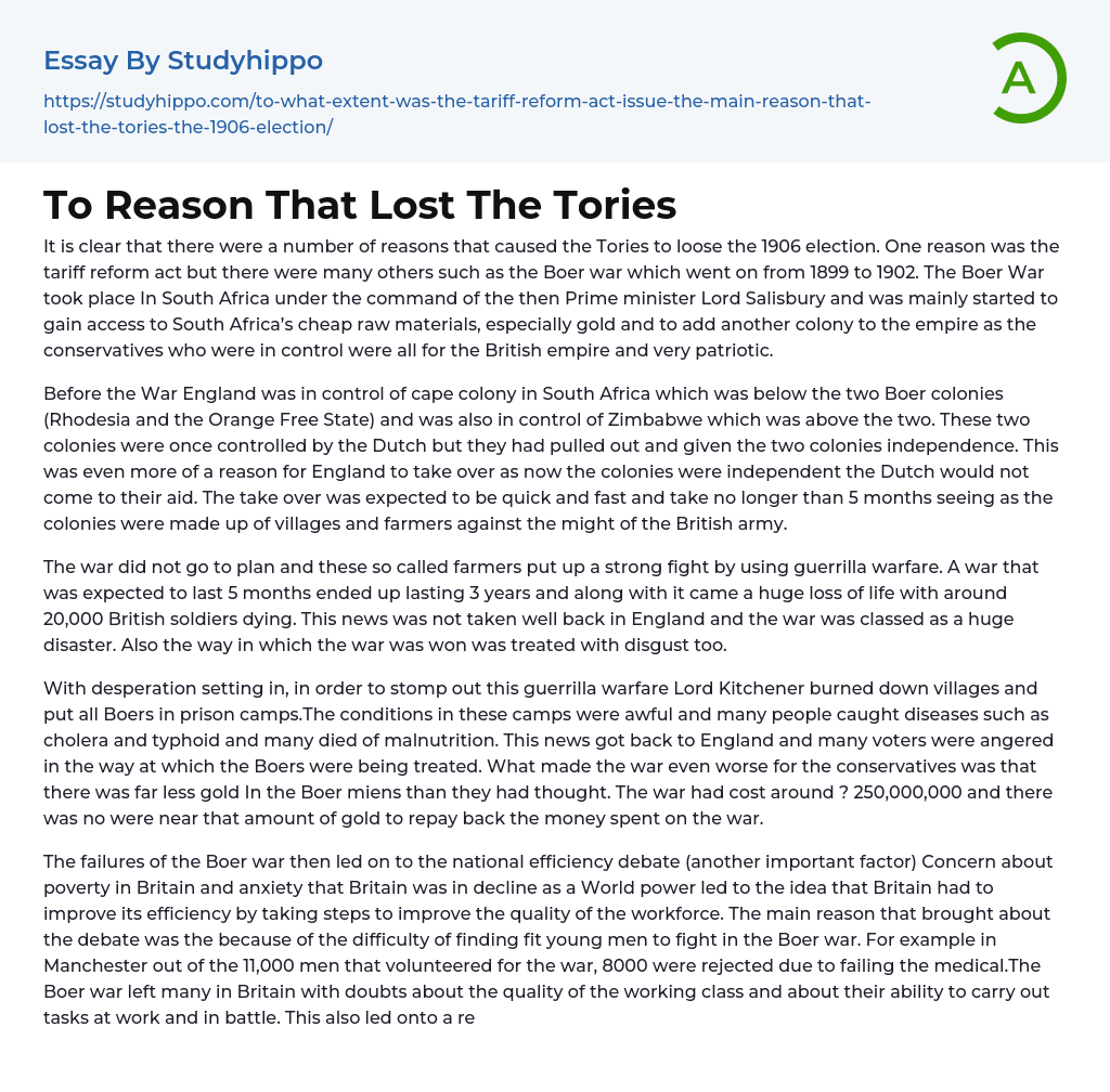 To Reason That Lost The Tories Essay Example