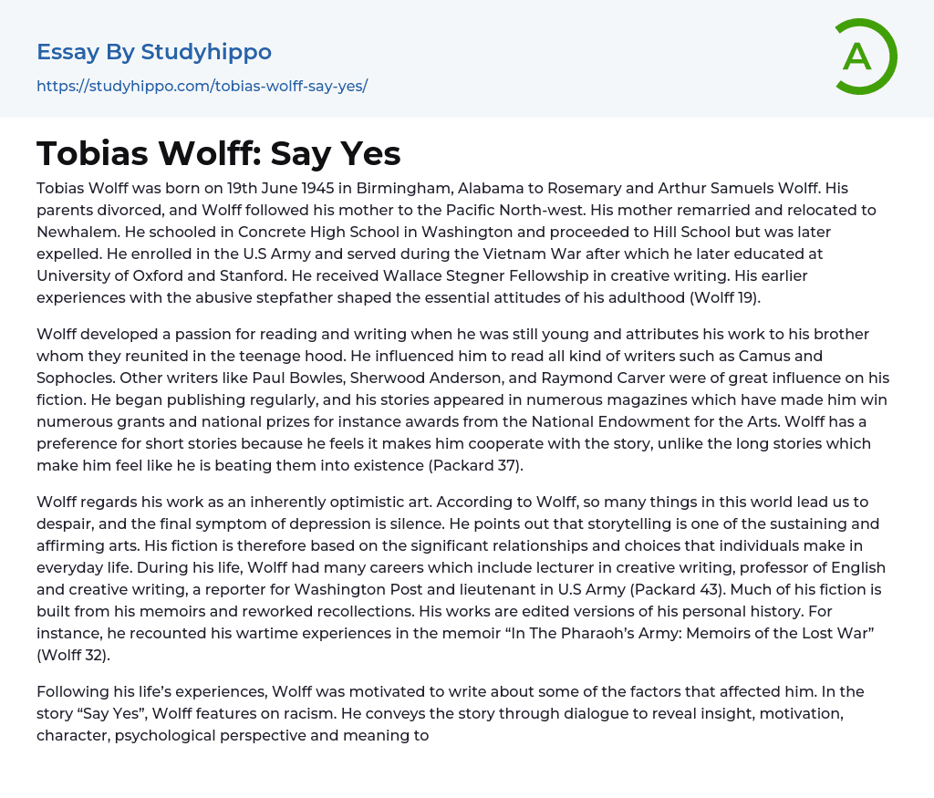 Tobias Wolff: Say Yes Essay Example