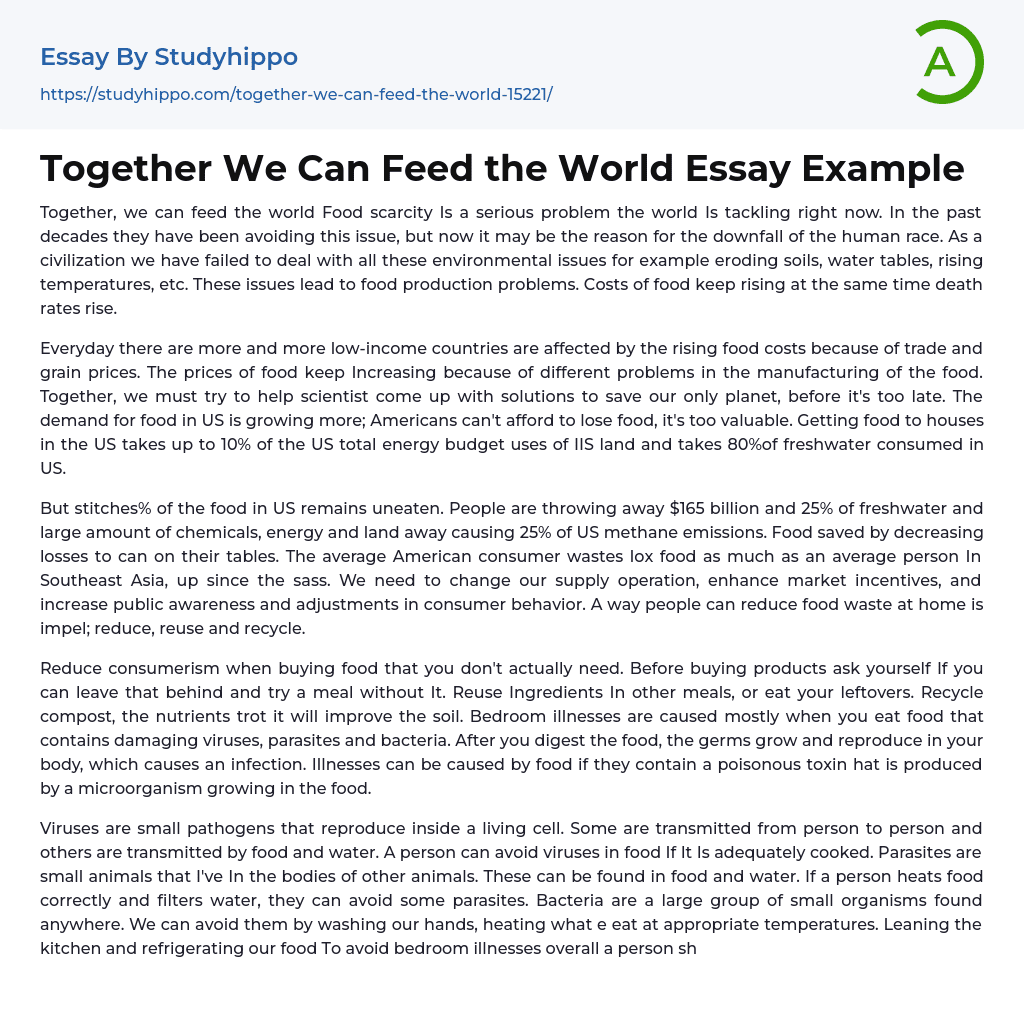 Together We Can Feed the World Essay Example