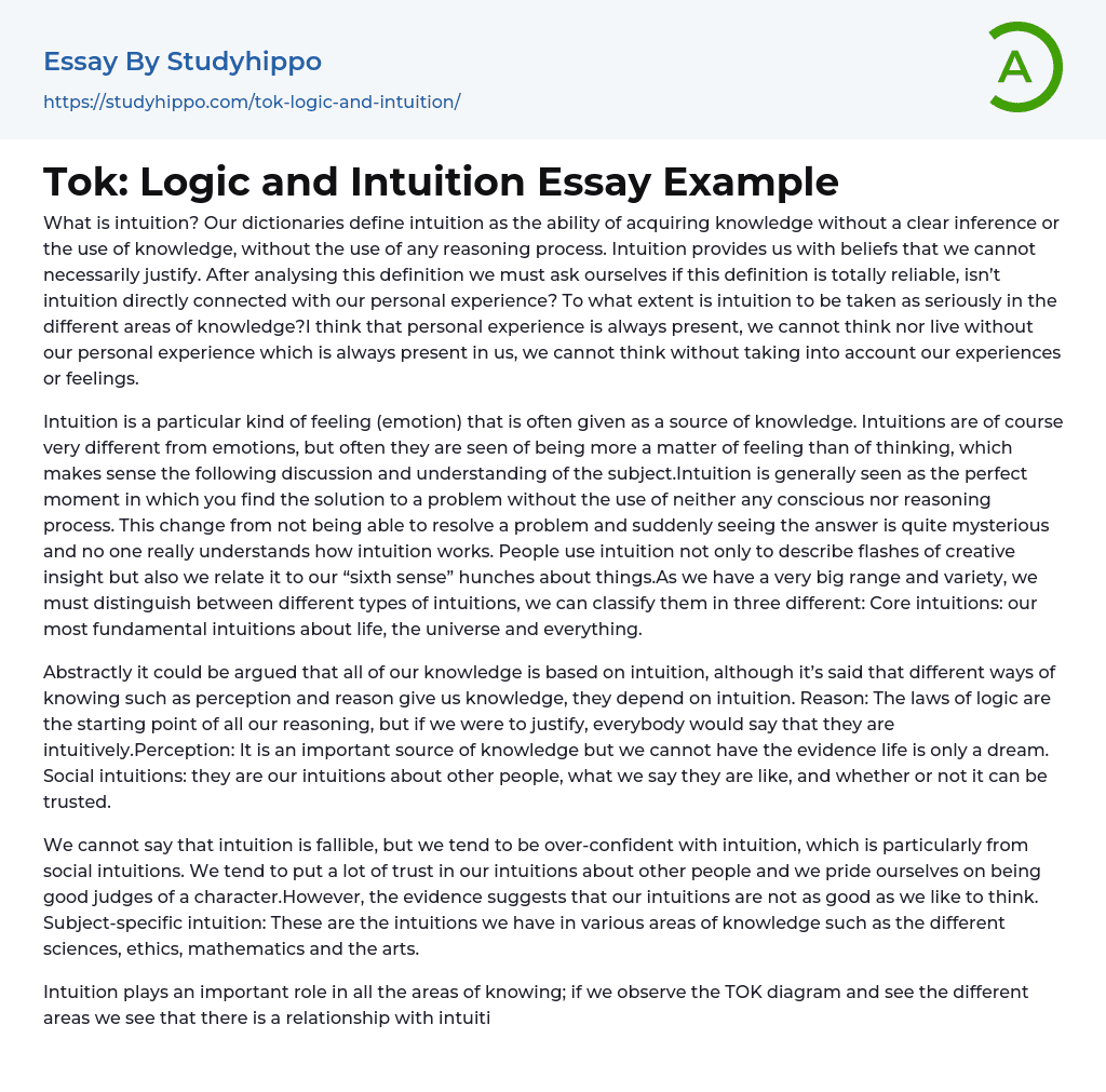 Tok: Logic and Intuition Essay Example