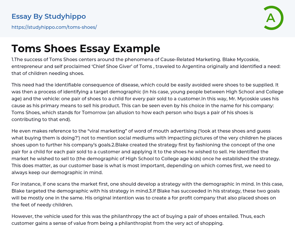 Toms Shoes Essay Example