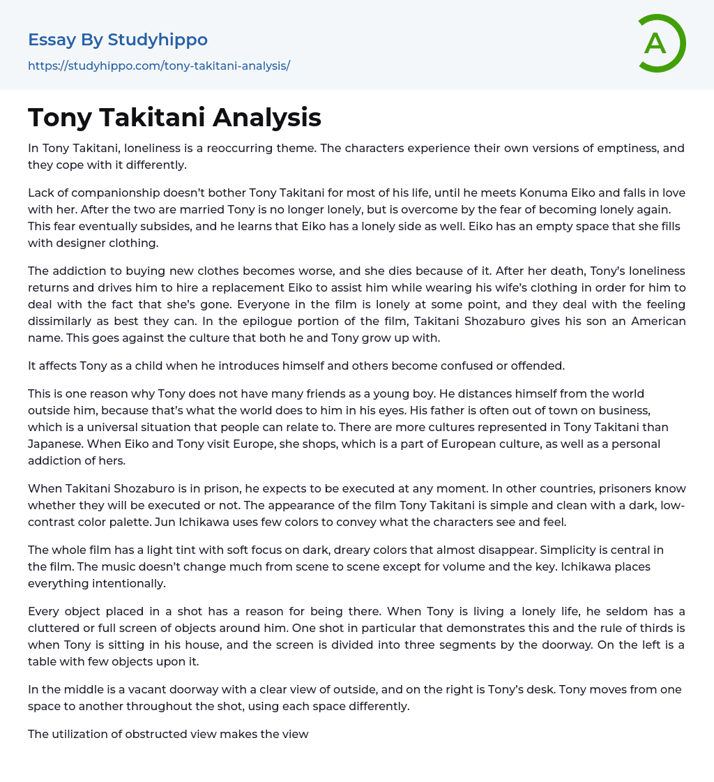 Tony Takitani Analysis Essay Example