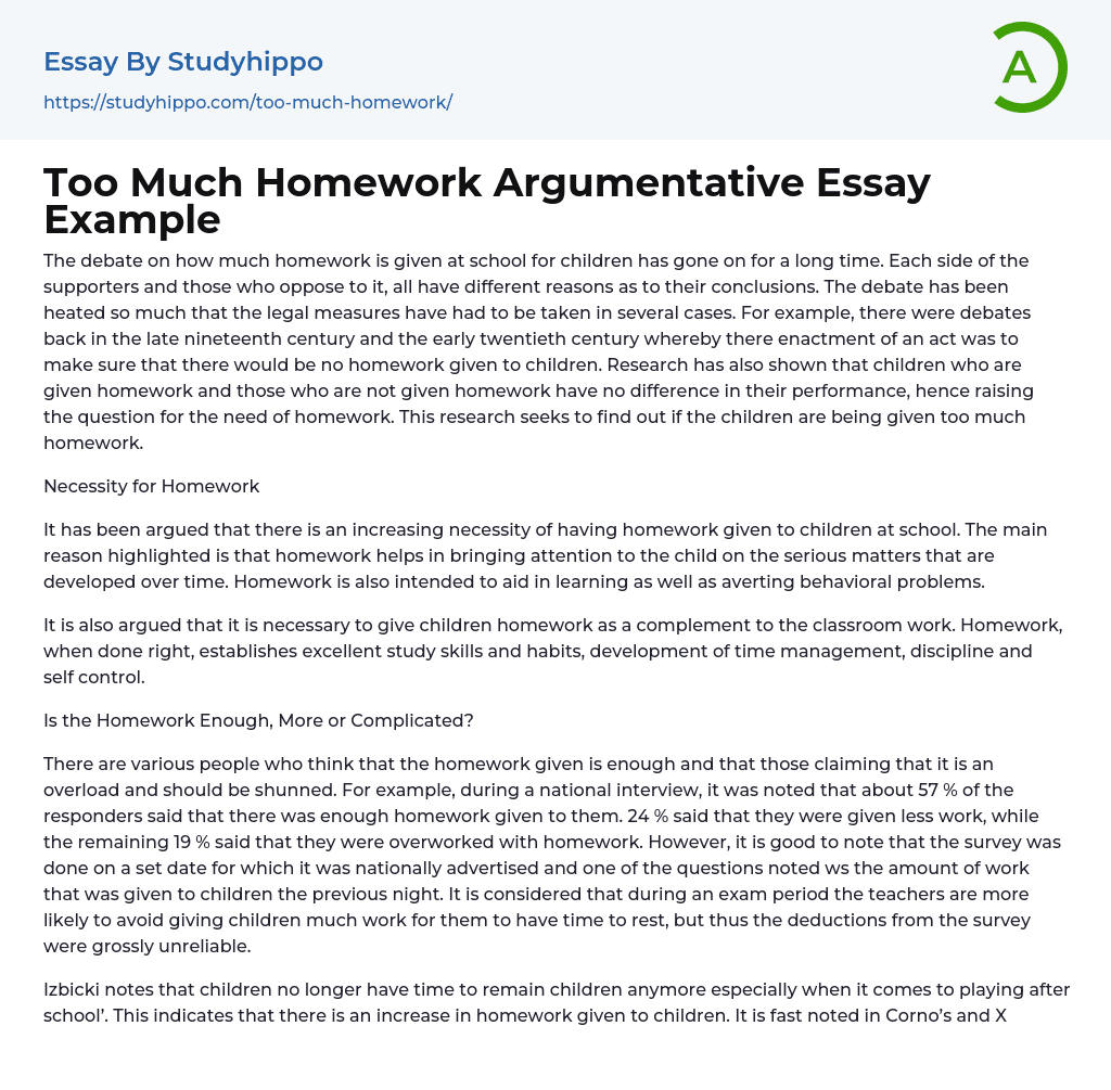 Too Much Homework Argumentative Essay Example