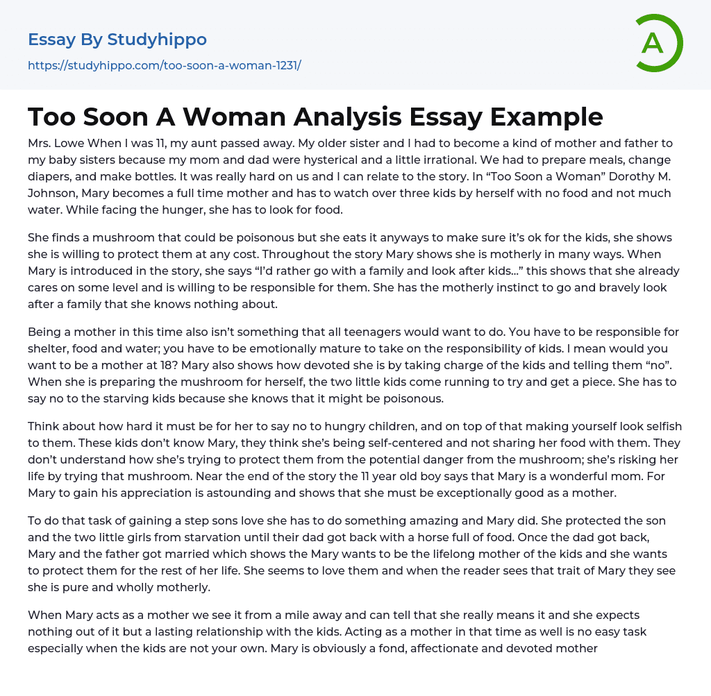 Too Soon A Woman Analysis Essay Example