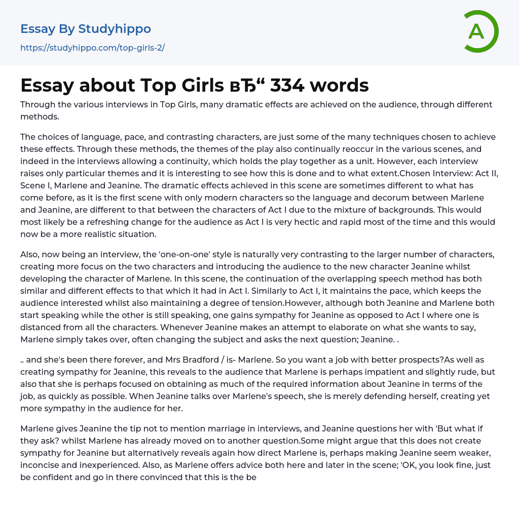 Essay about Top Girls 334 words