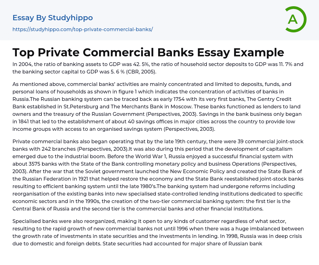 Top Private Commercial Banks Essay Example