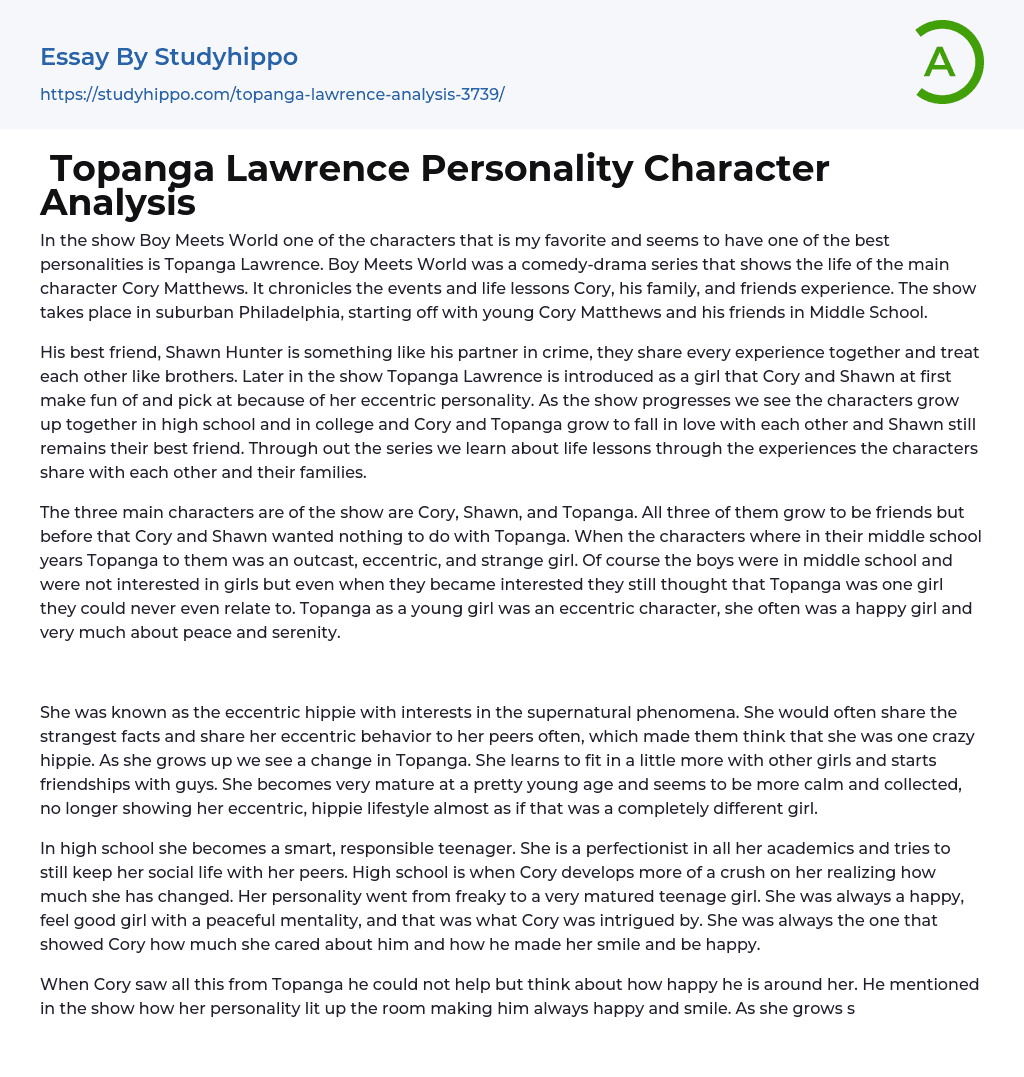 Topanga Lawrence Personality Character Analysis Essay Example