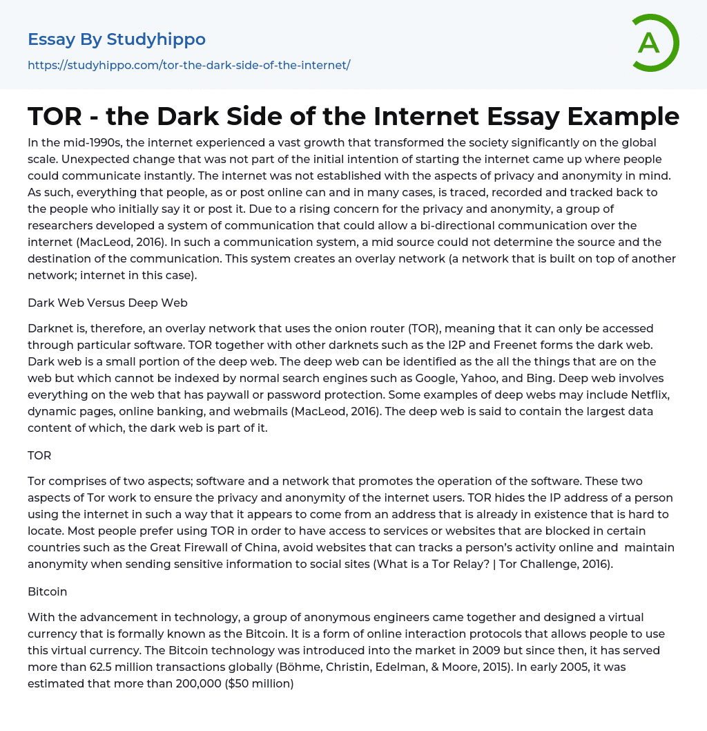 TOR – the Dark Side of the Internet Essay Example