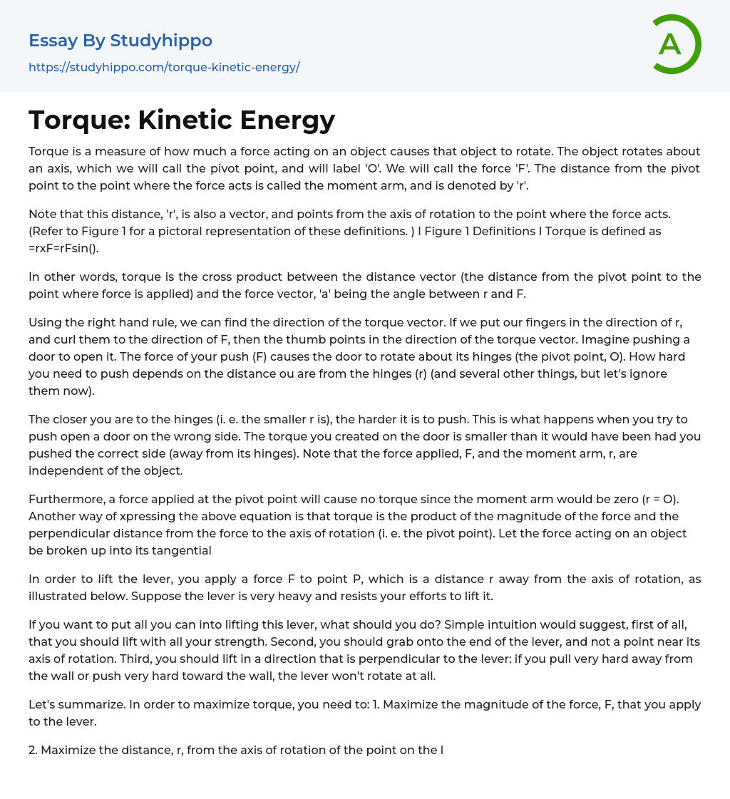 Torque: Kinetic Energy Essay Example