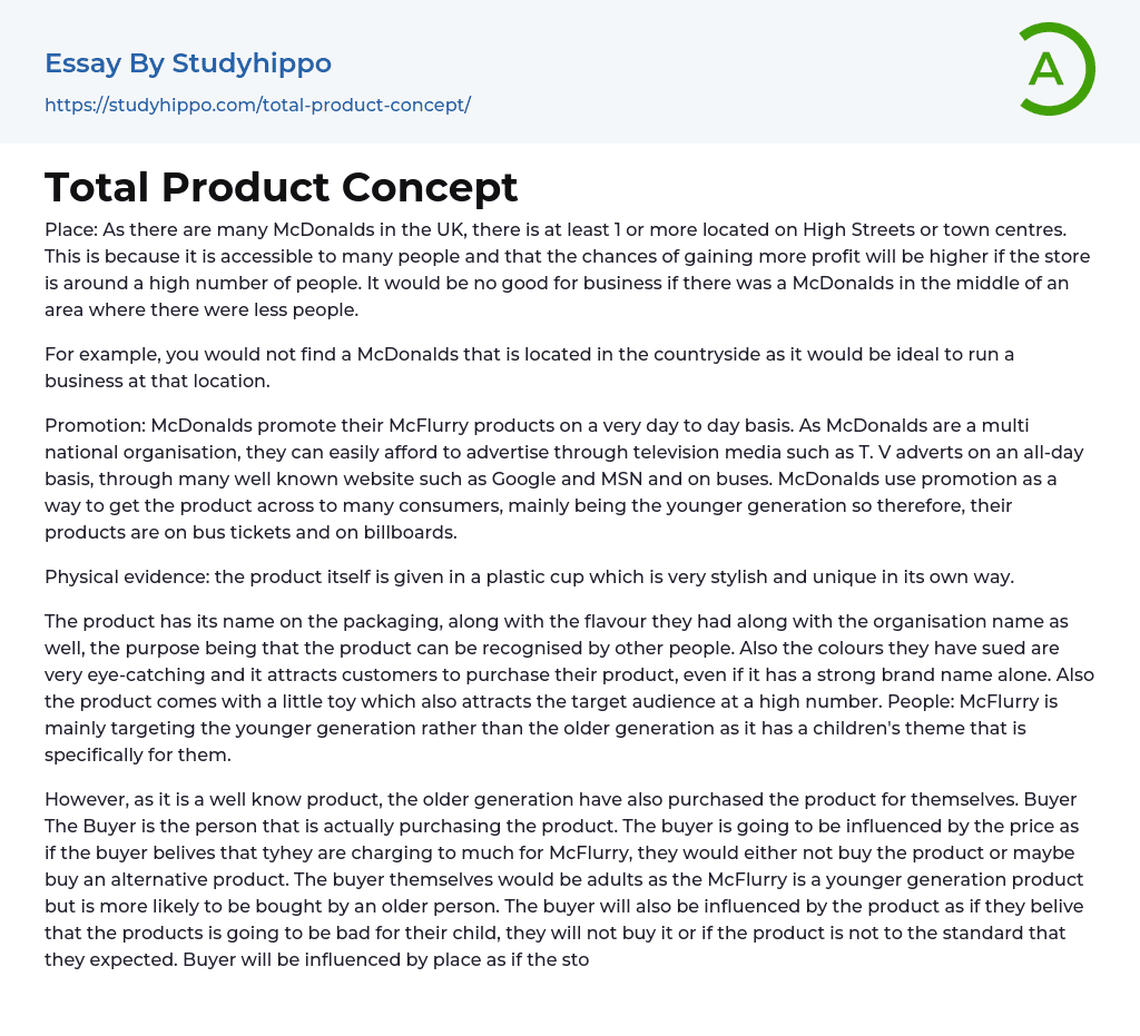 Total Product Concept Essay Example