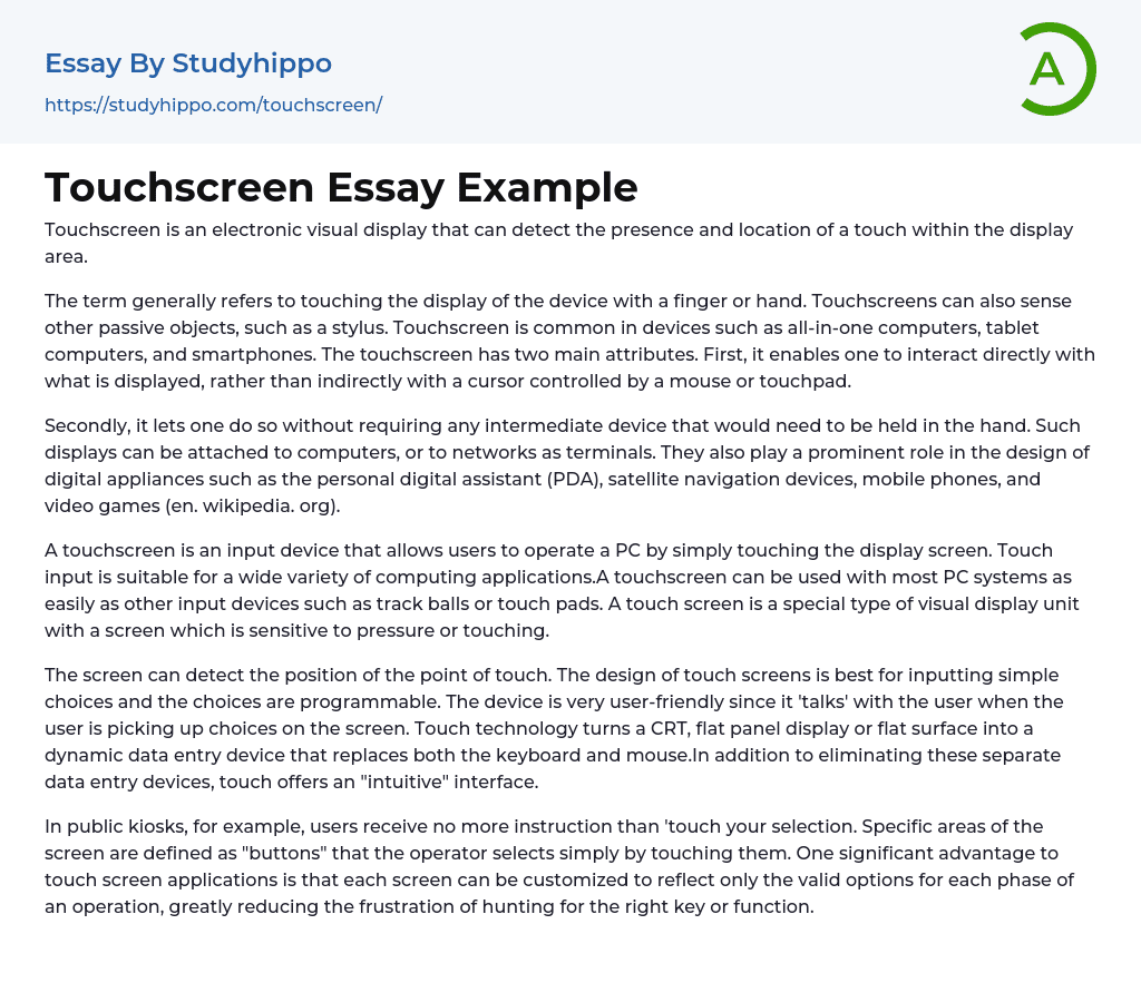 Touchscreen Essay Example