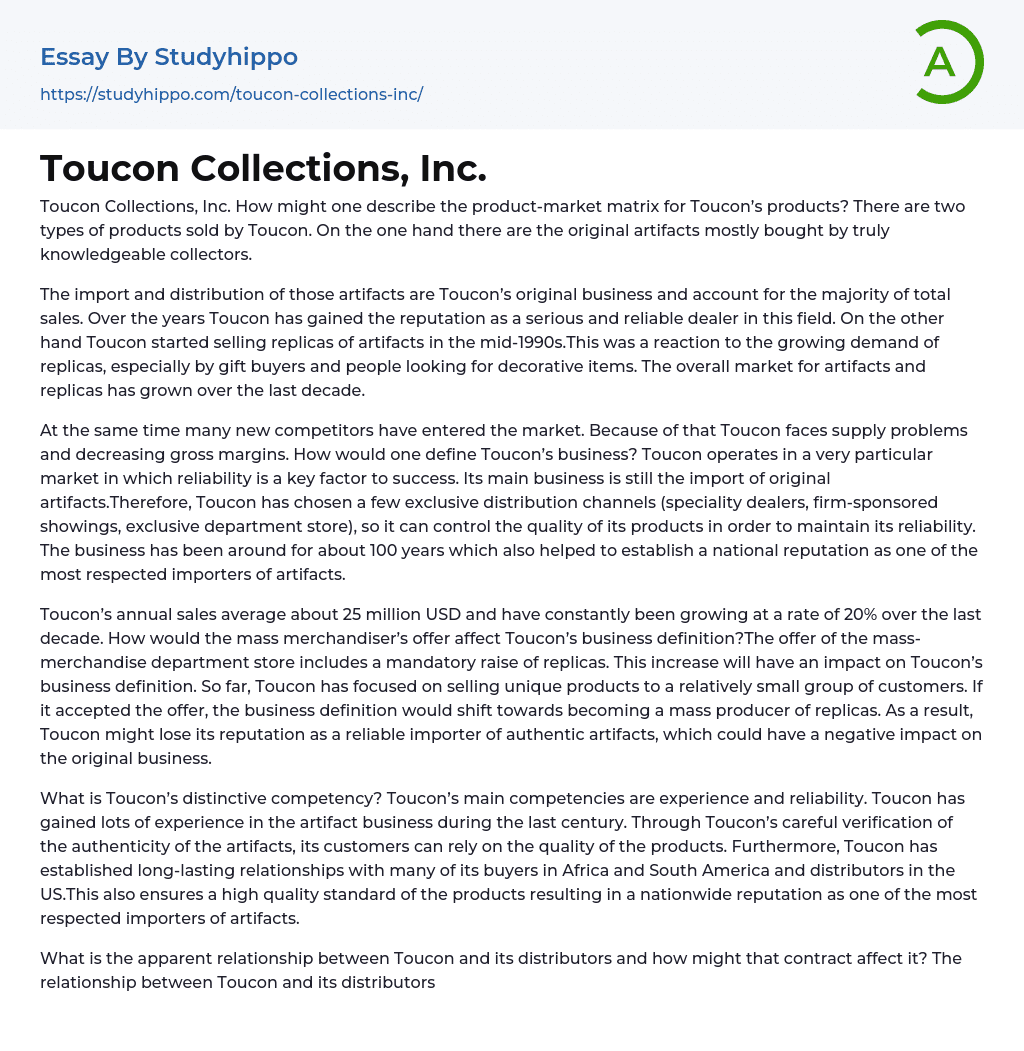 Toucon Collections, Inc. Essay Example