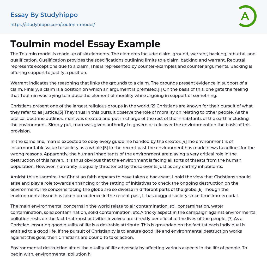 Toulmin model Essay Example