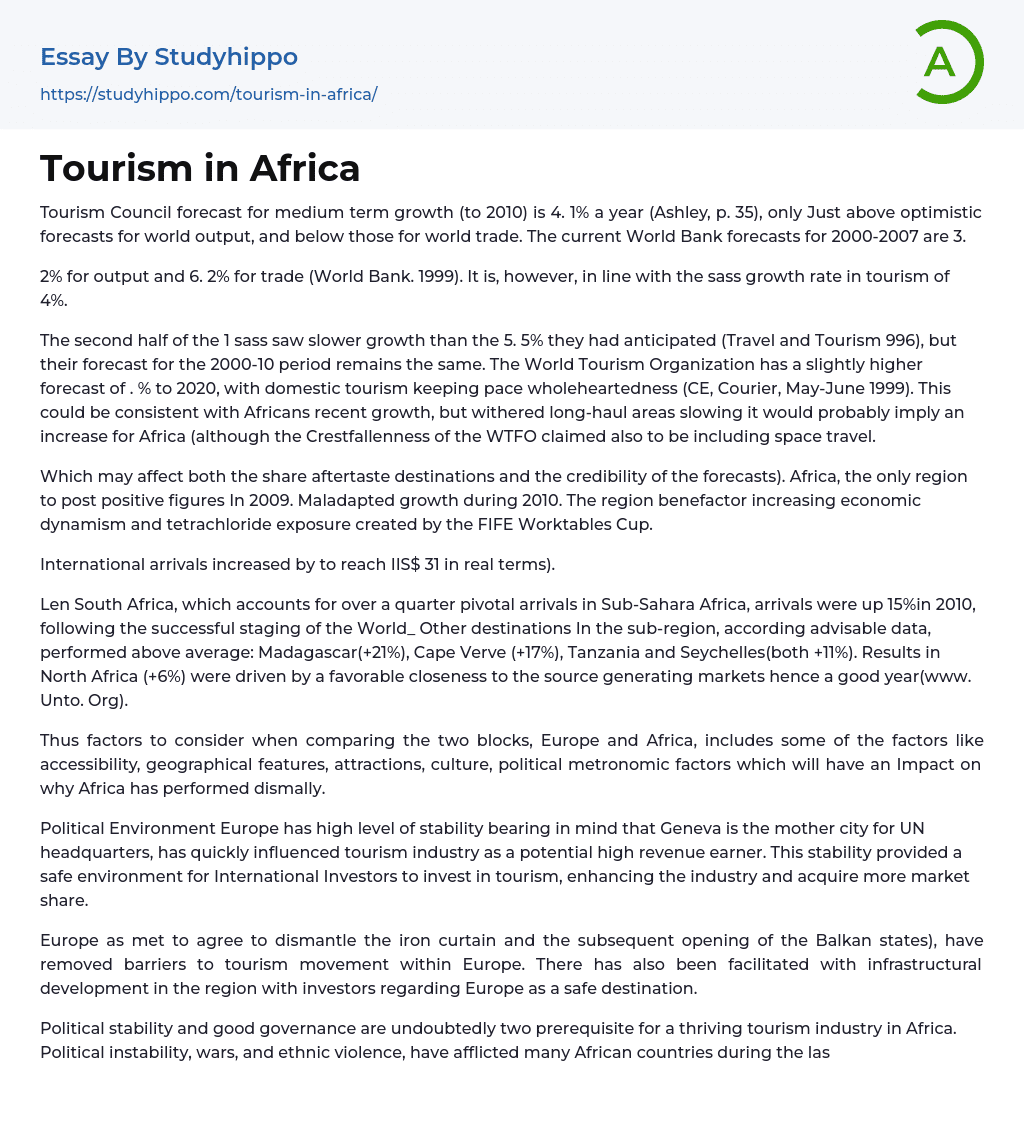 Tourism in Africa Essay Example