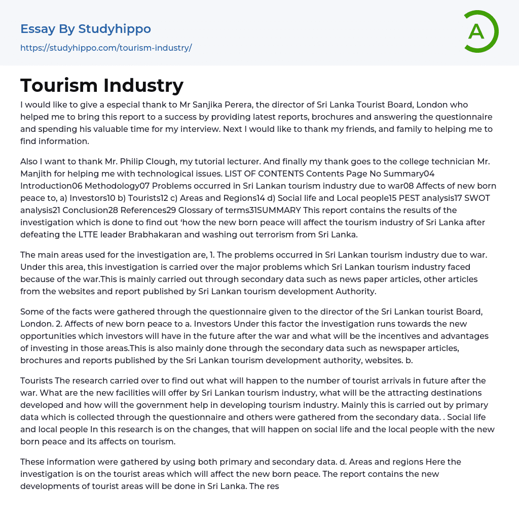 tourism industry essay 300 words
