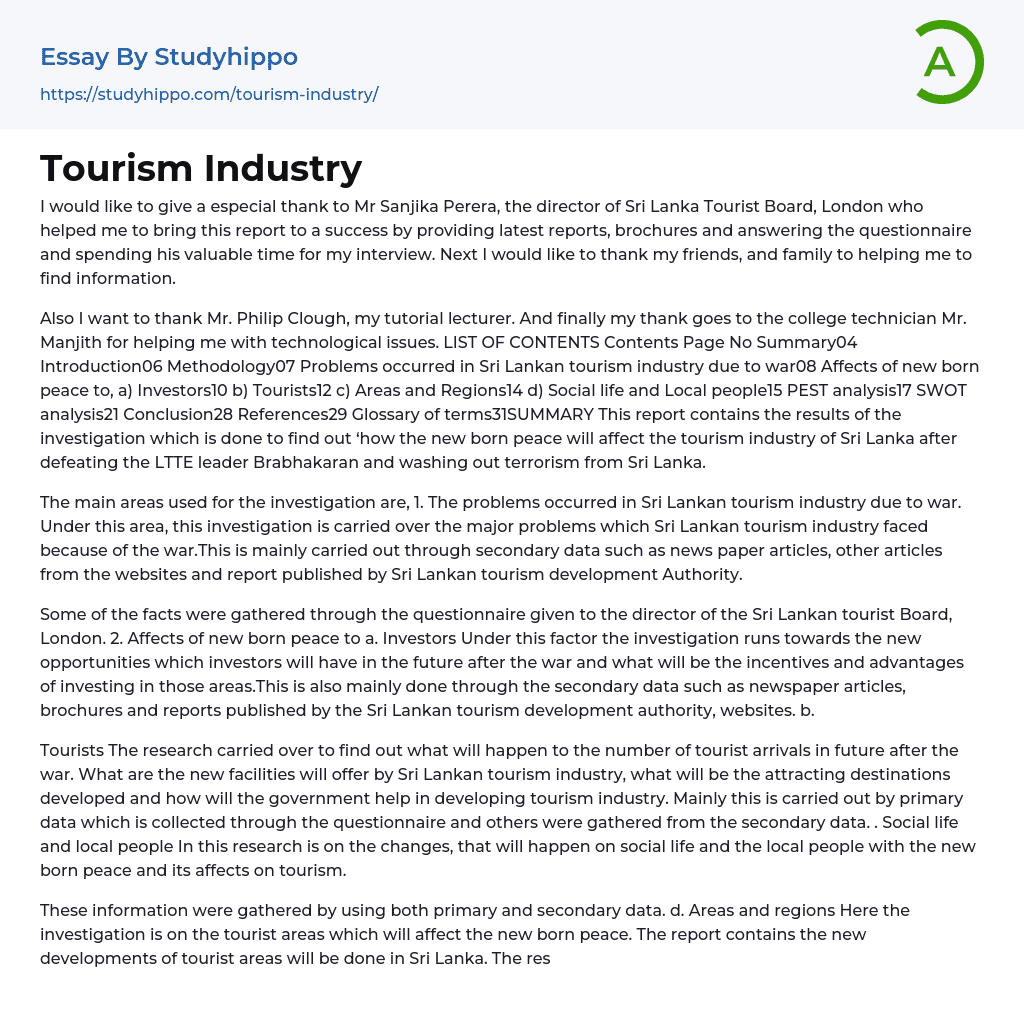 Tourism Industry Essay Example