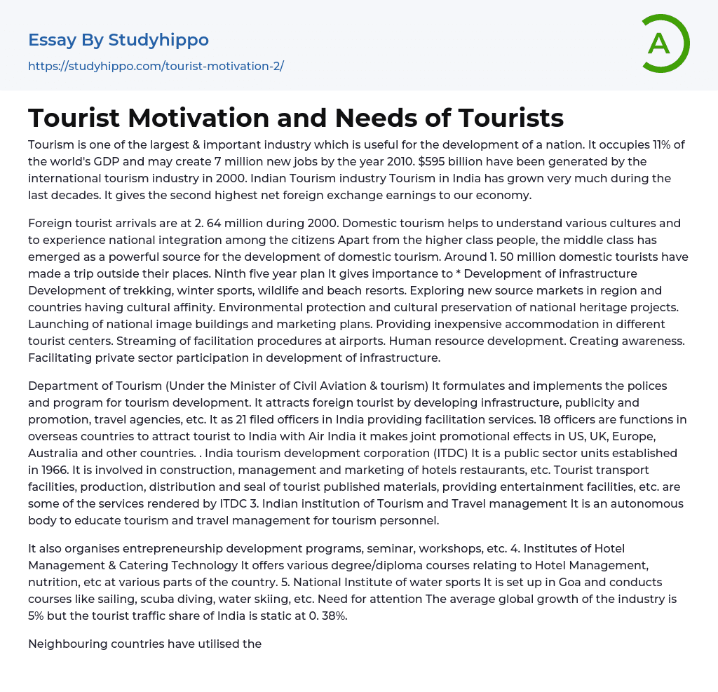 Tourist Motivation and Needs of Tourists Essay Example