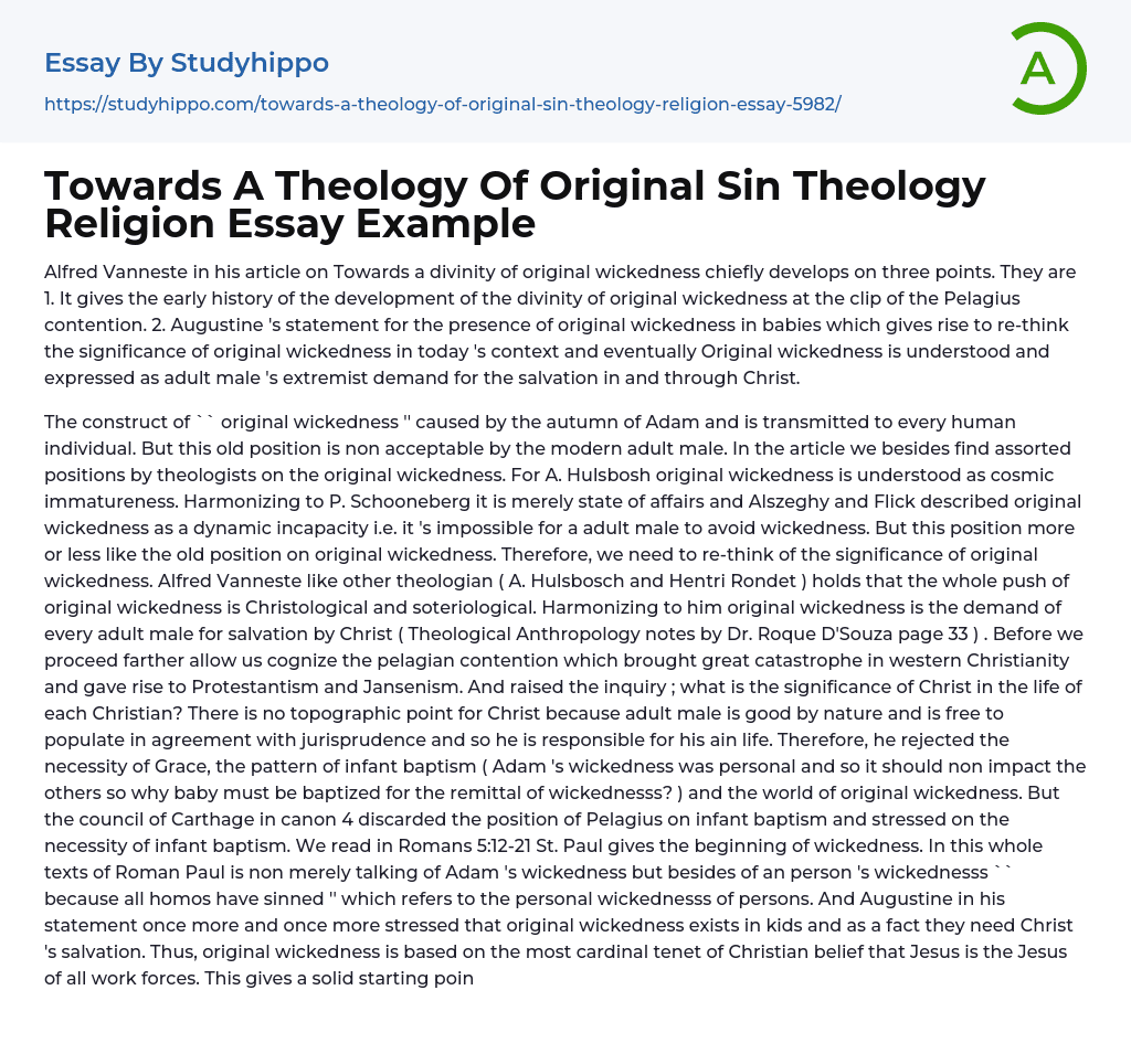 Towards A Theology Of Original Sin Theology Religion Essay Example