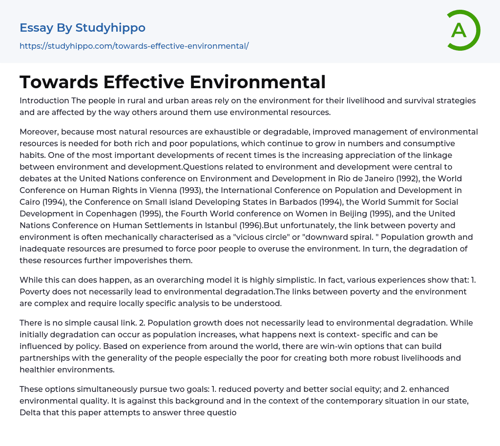 Towards Effective Environmental Essay Example