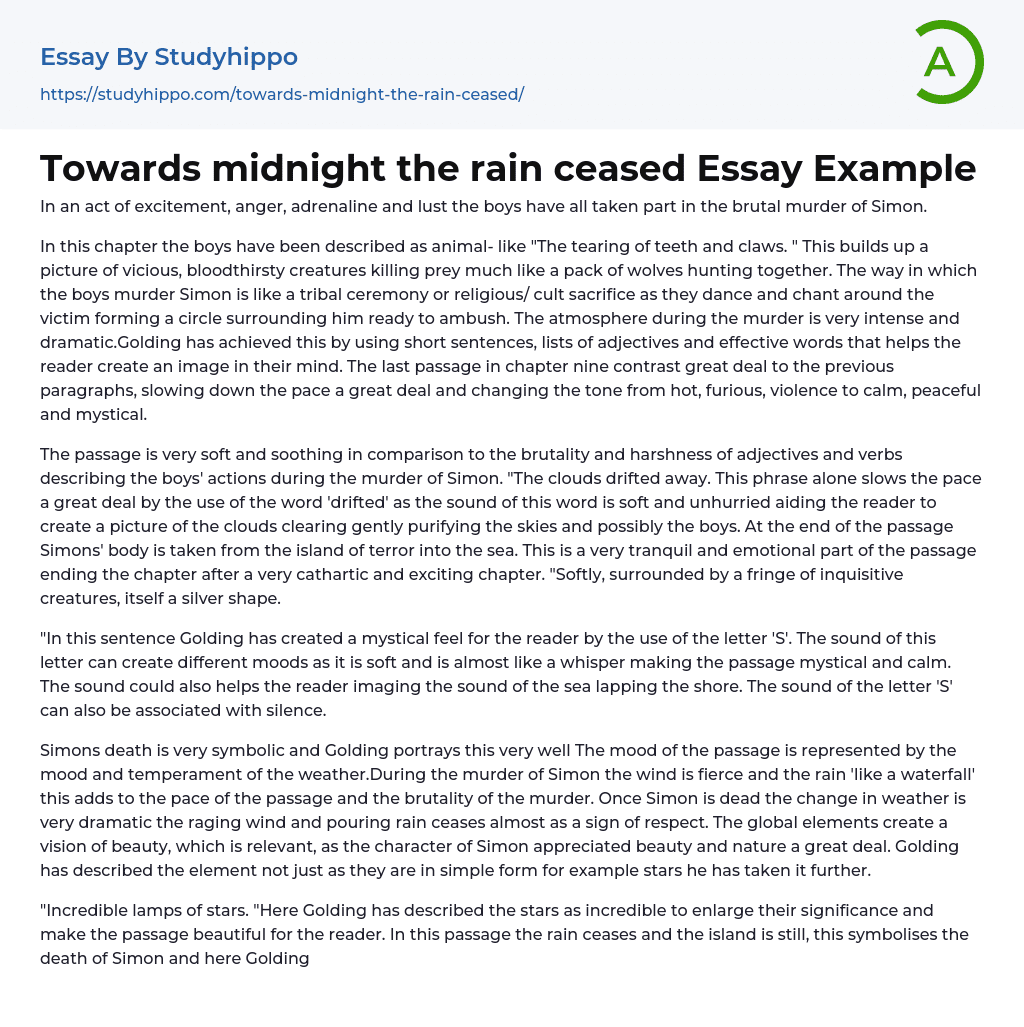 Towards midnight the rain ceased Essay Example