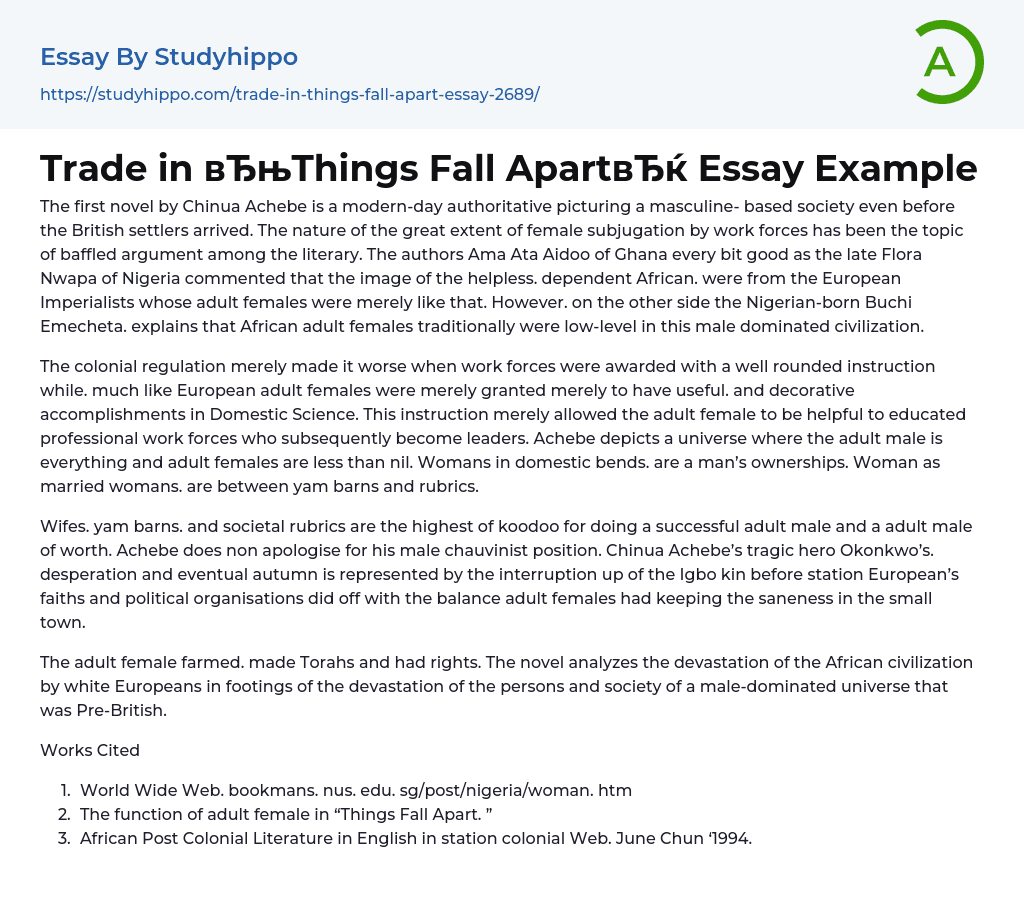 Trade in “Things Fall Apart” Essay Example