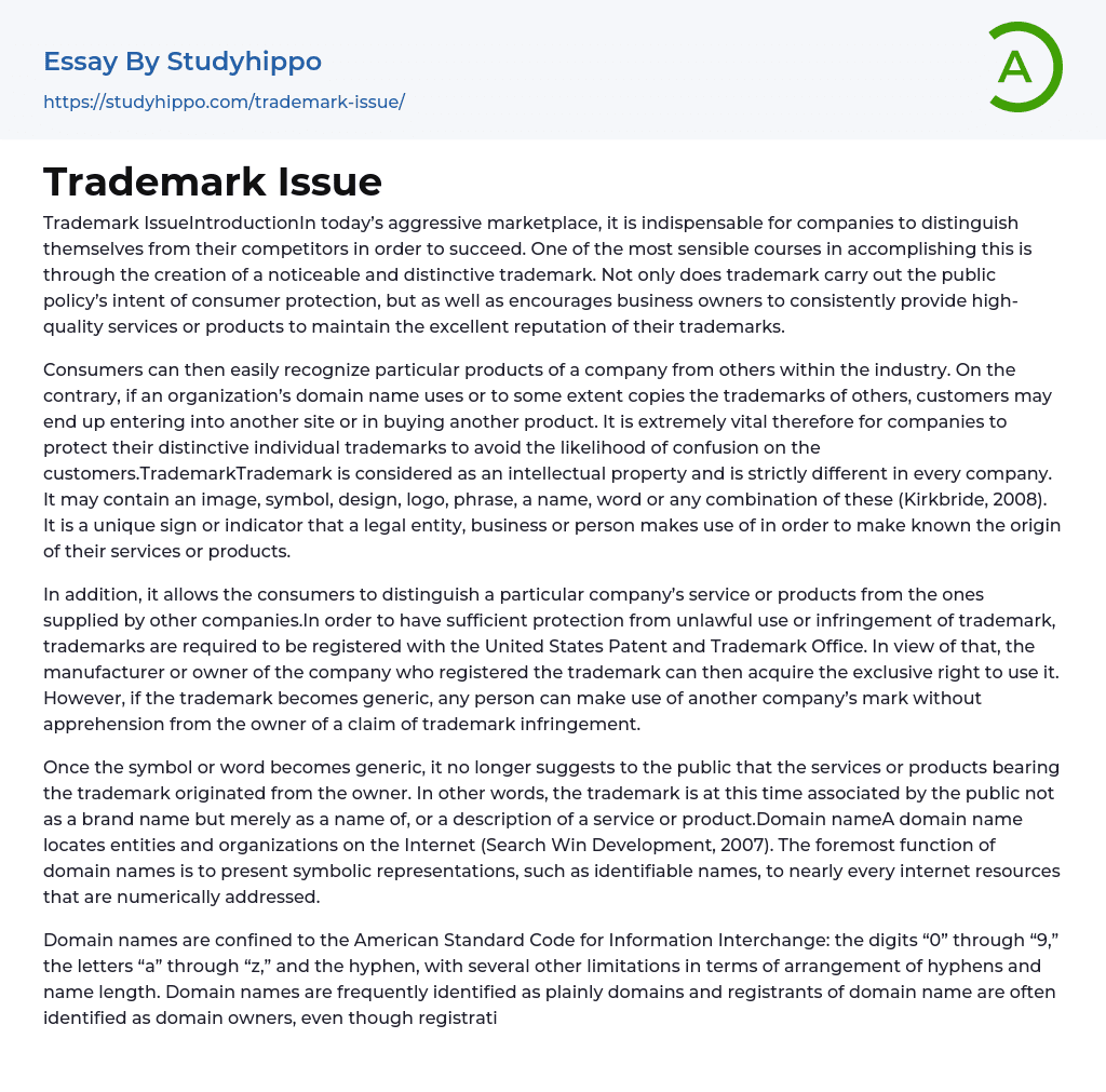 Trademark Issue Essay Example