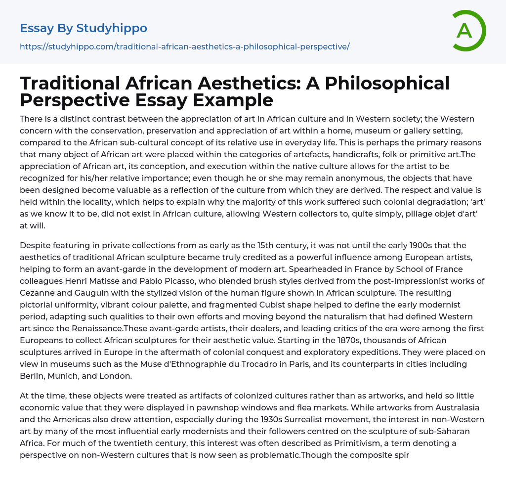 Traditional African Aesthetics: A Philosophical Perspective Essay Example