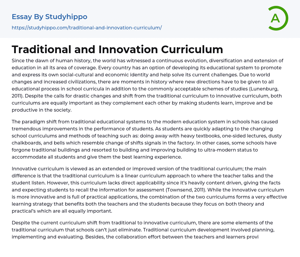 Traditional and Innovation Curriculum Essay Example