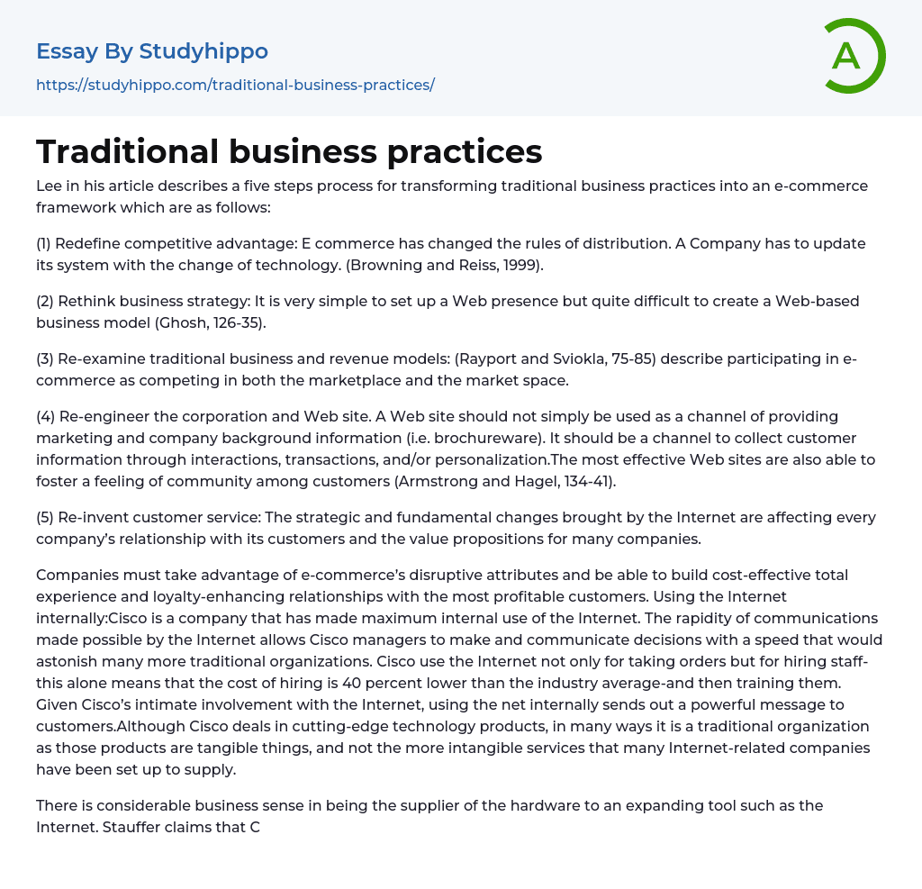 Traditional business practices Essay Example