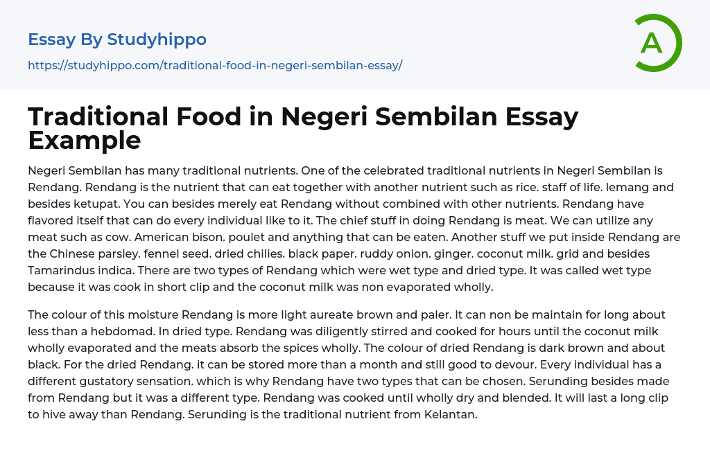 Traditional Food in Negeri Sembilan Essay Example