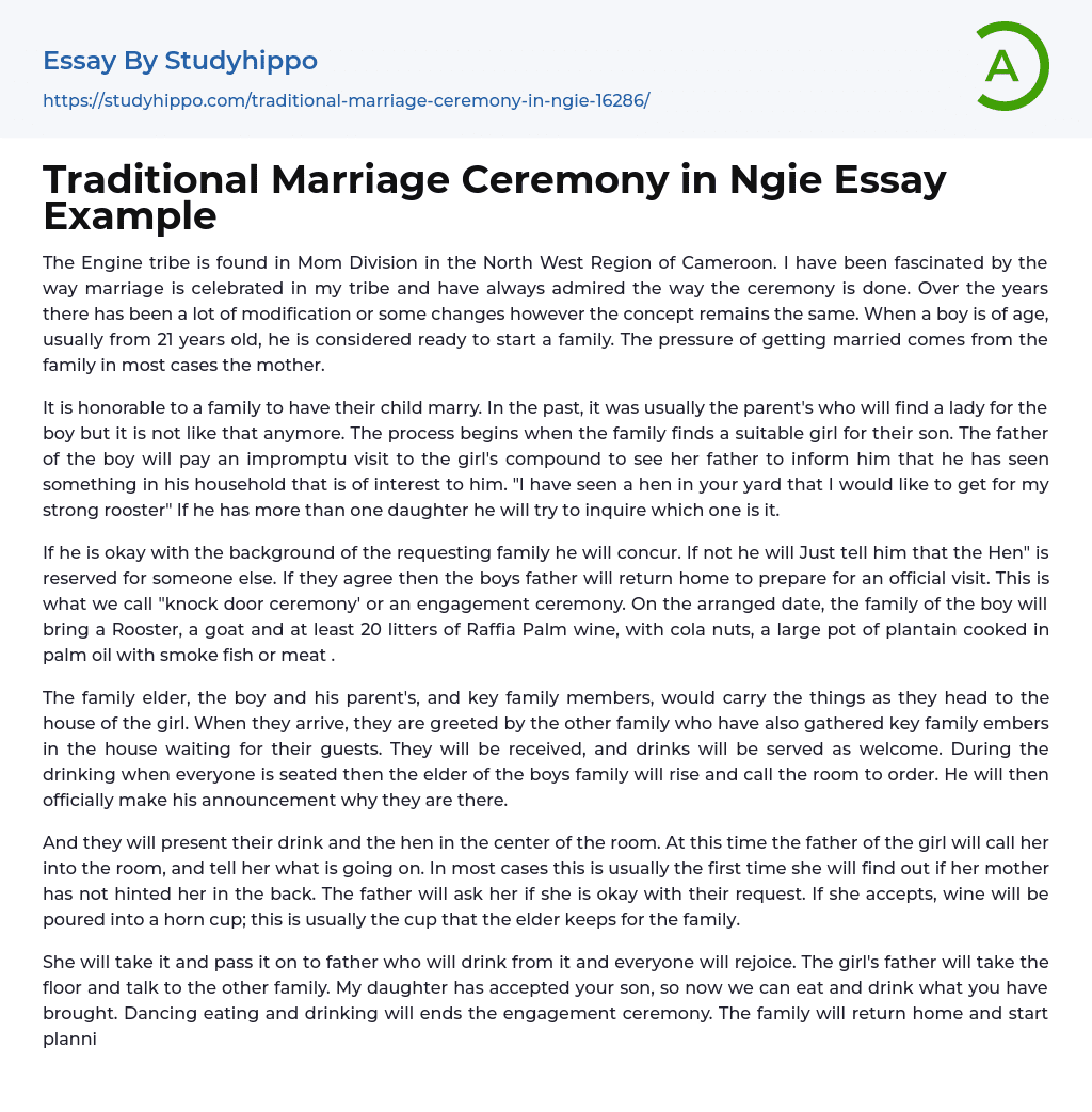 Traditional Marriage Ceremony in Ngie Essay Example