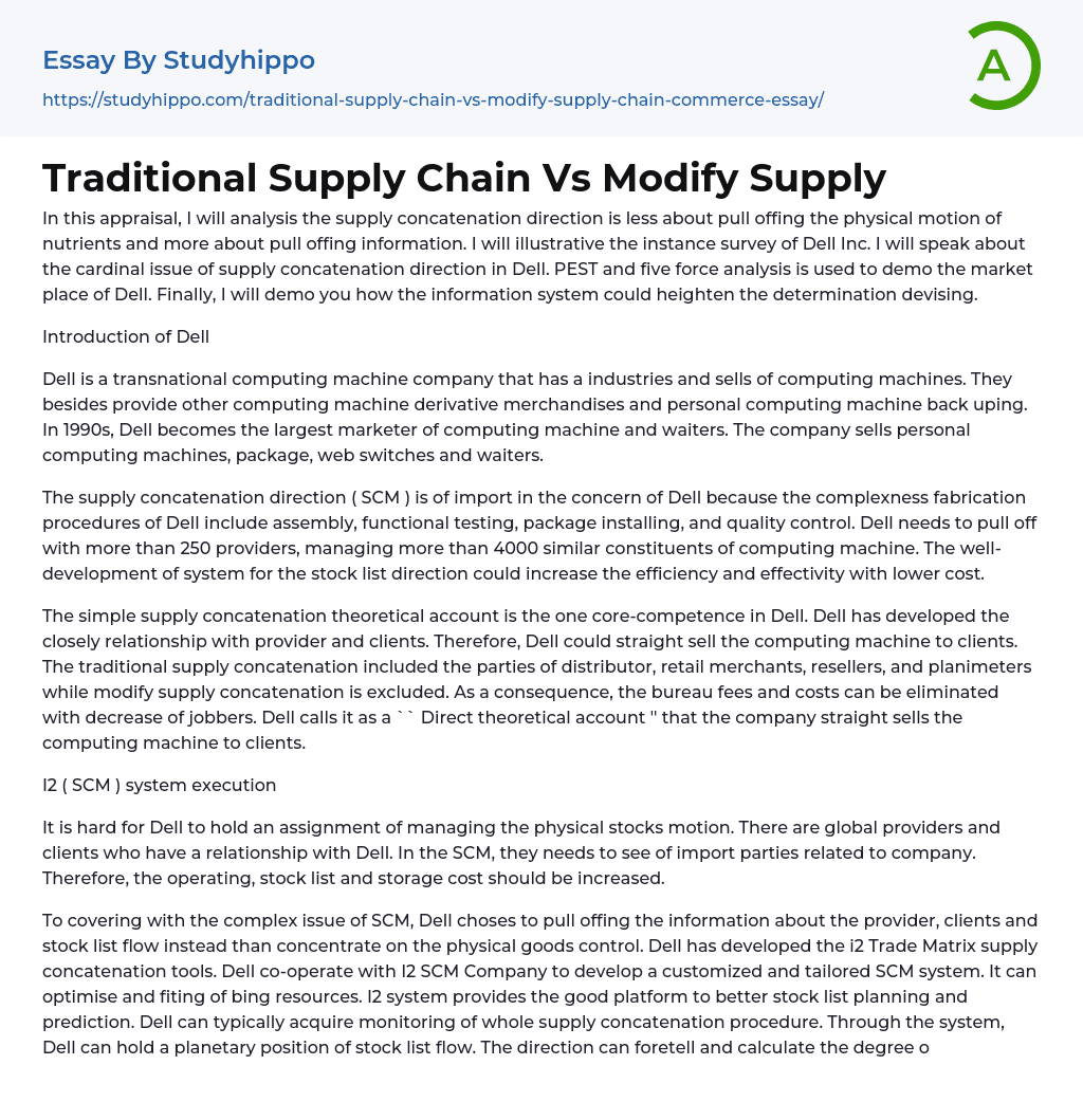 Traditional Supply Chain Vs Modify Supply Essay Example