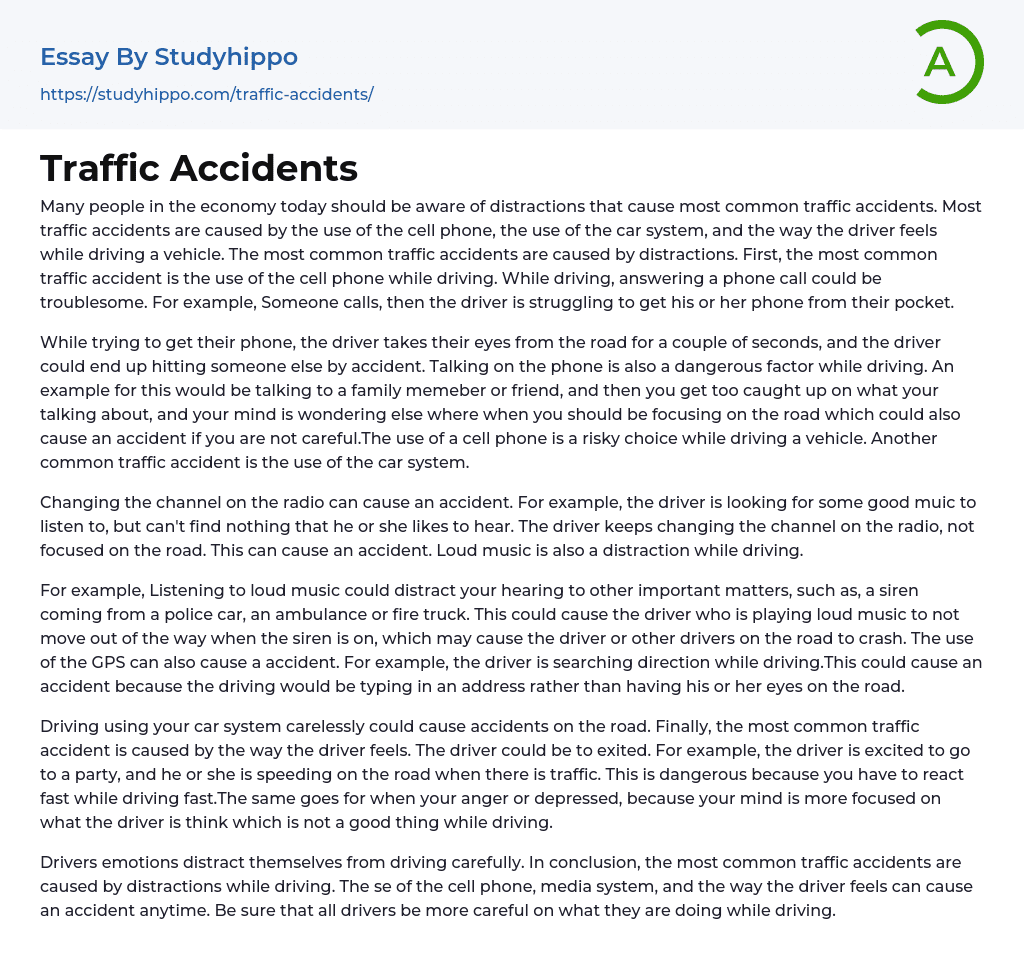 Traffic Accidents Essay Example