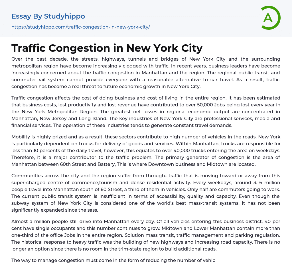Traffic Congestion in New York City Essay Example