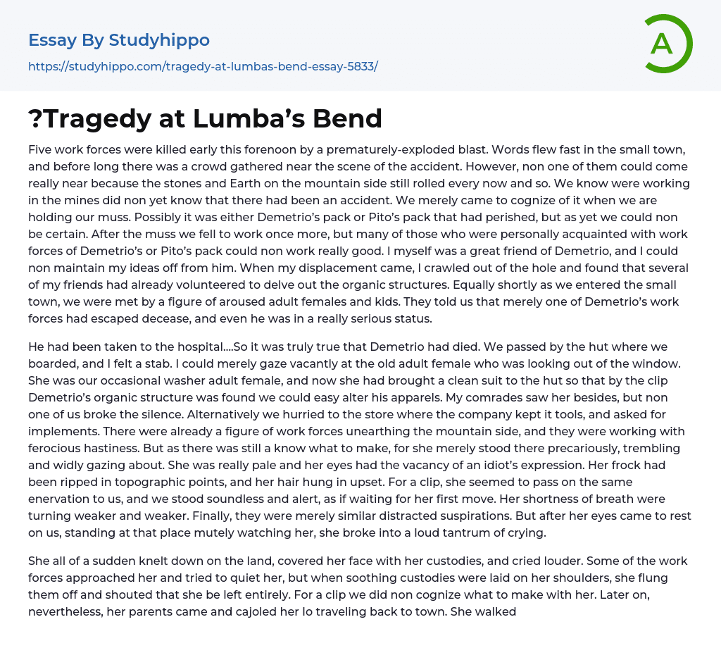 ?Tragedy at Lumba’s Bend Essay Example