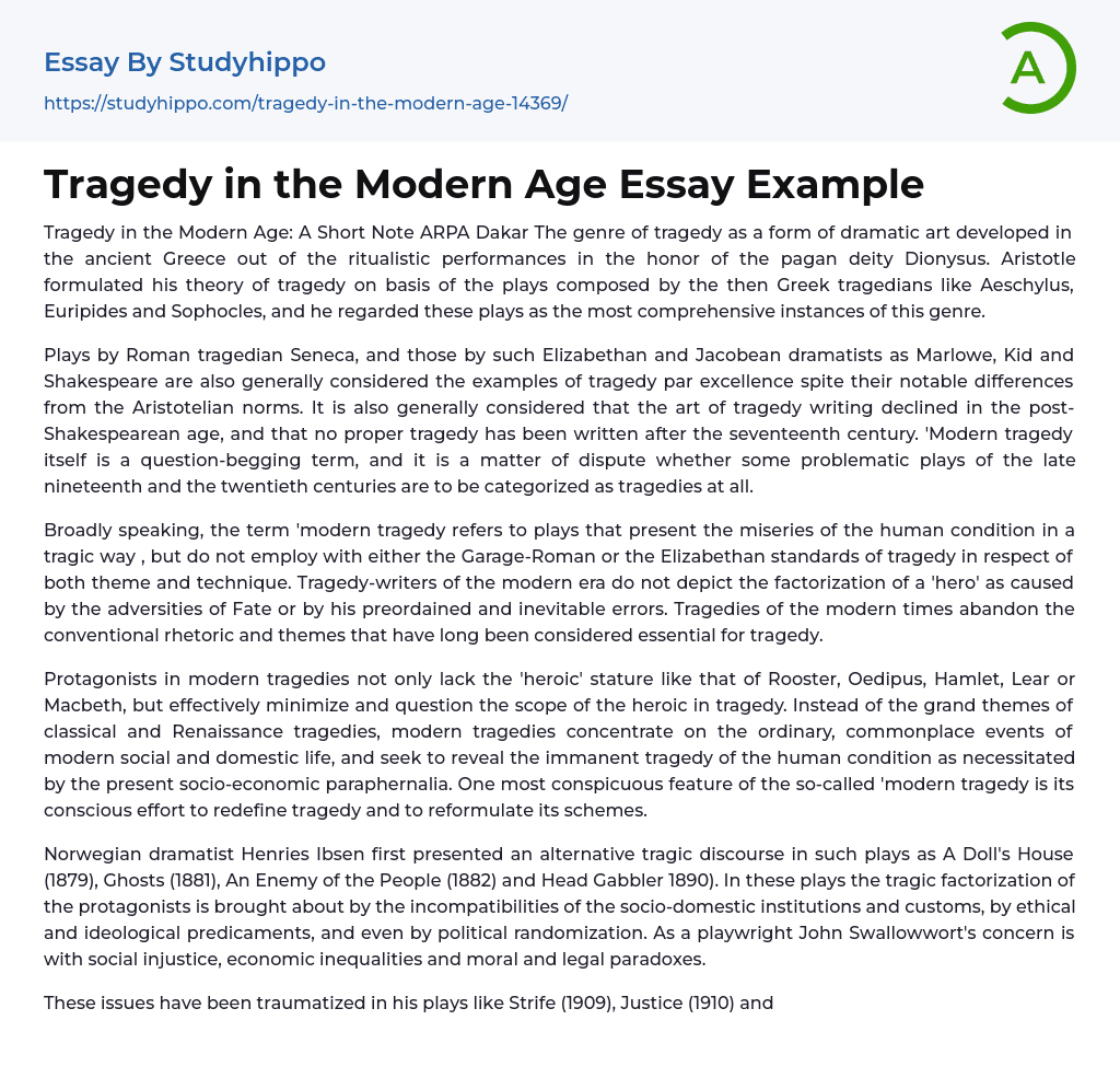 Tragedy in the Modern Age Essay Example
