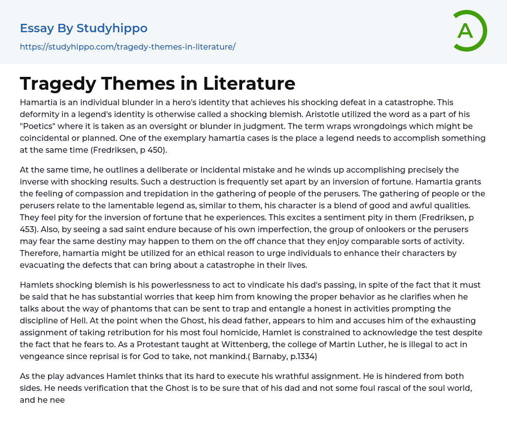 Tragedy Themes in Literature Essay Example