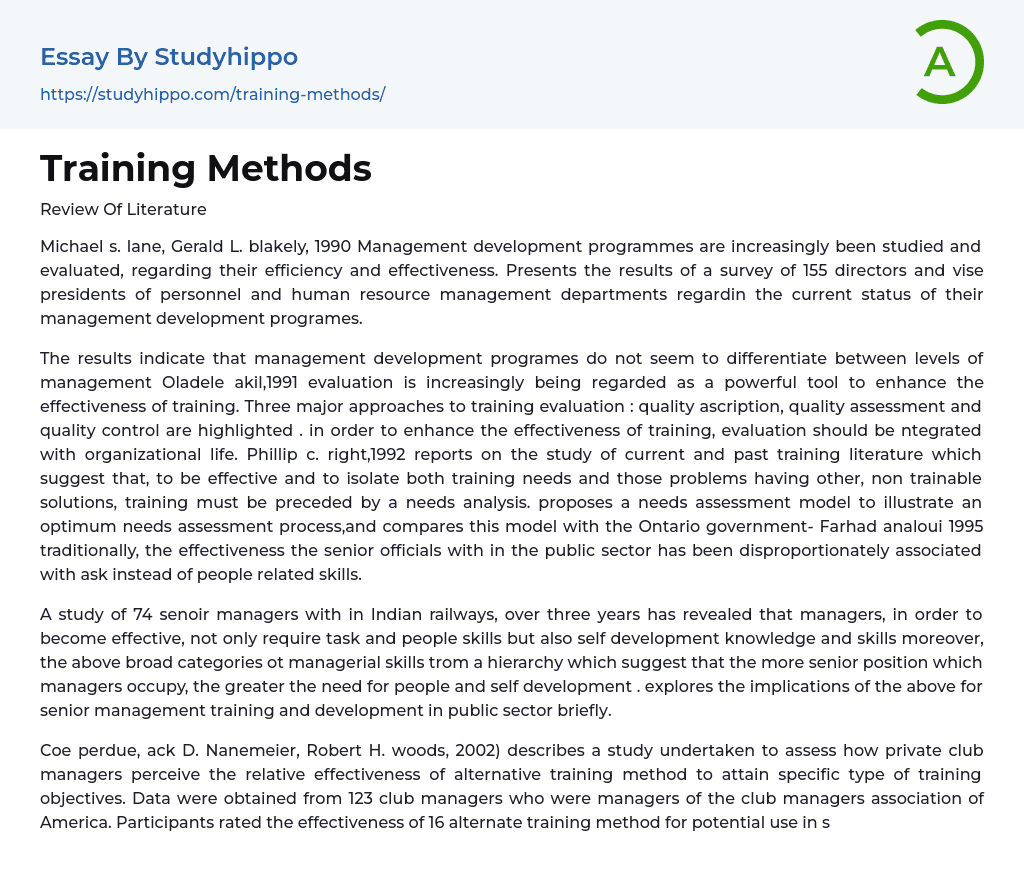 Training Methods Essay Example