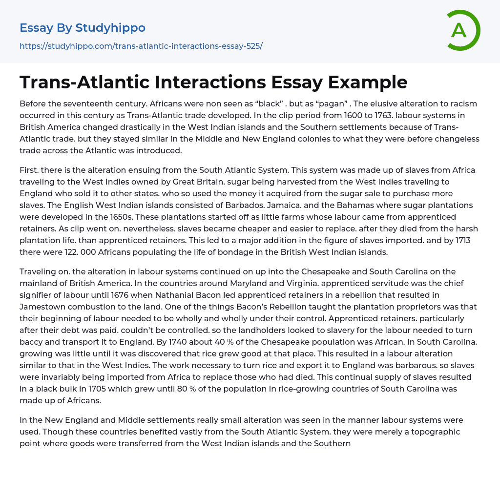 Trans-Atlantic Interactions Essay Example