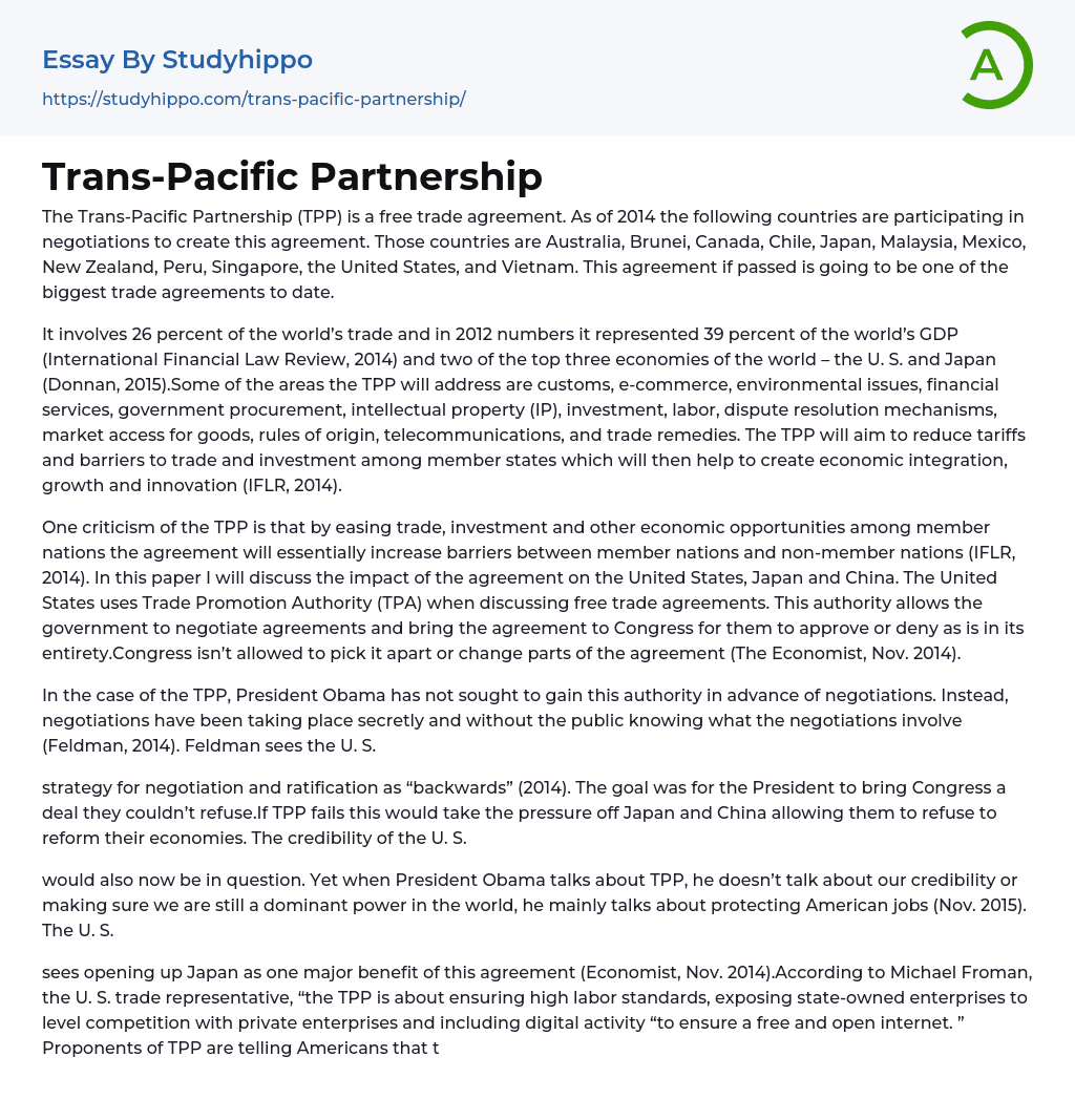 Trans-Pacific Partnership Essay Example