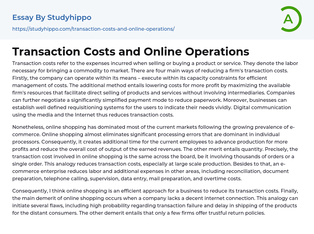 Transaction Costs and Online Operations Essay Example