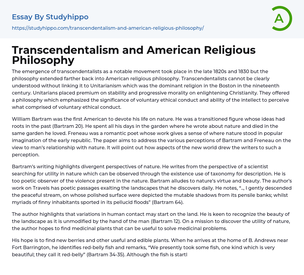 Transcendentalism and American Religious Philosophy Essay Example