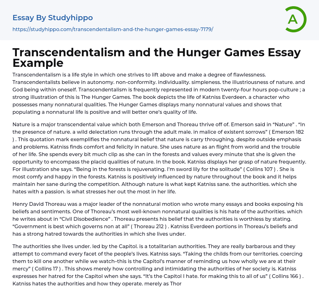 Transcendentalism and the Hunger Games Essay Example
