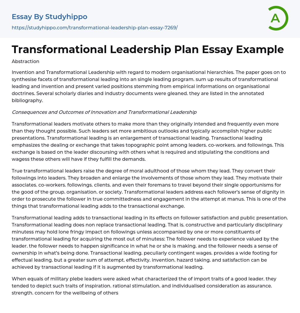 examples of transformational leadership essay
