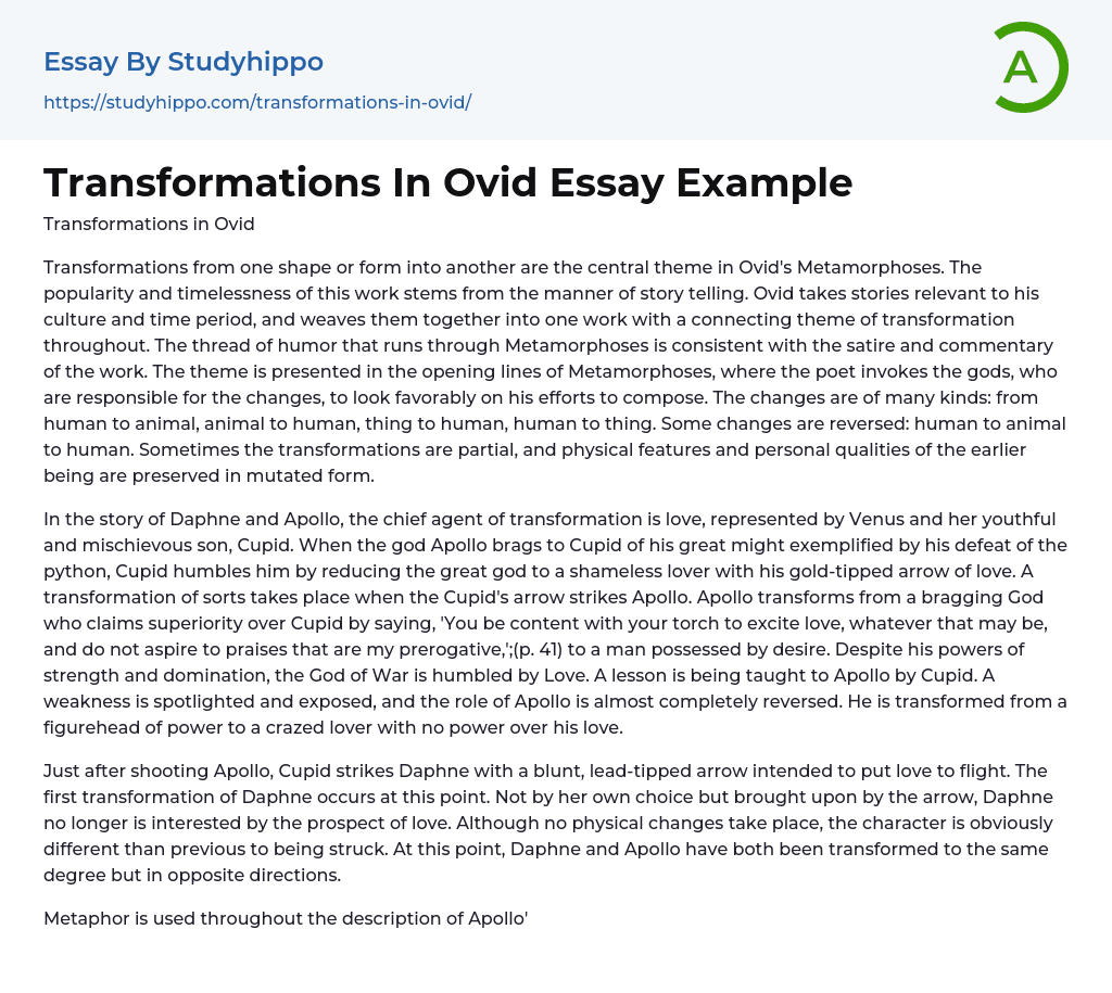 Transformations In Ovid Essay Example