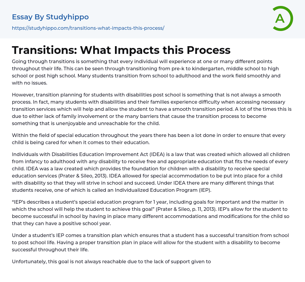 Transitions: What Impacts this Process Essay Example