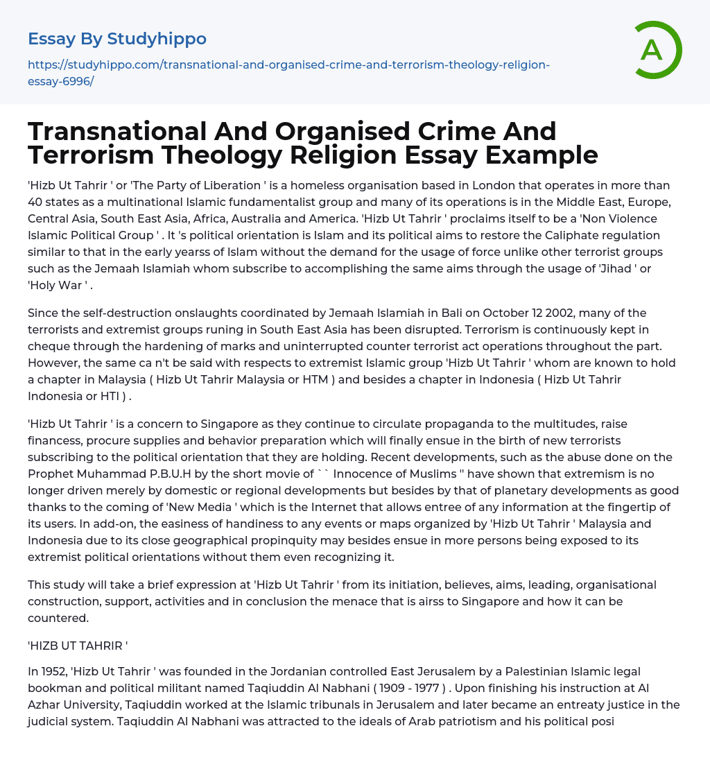 Transnational And Organised Crime And Terrorism Theology Religion Essay Example