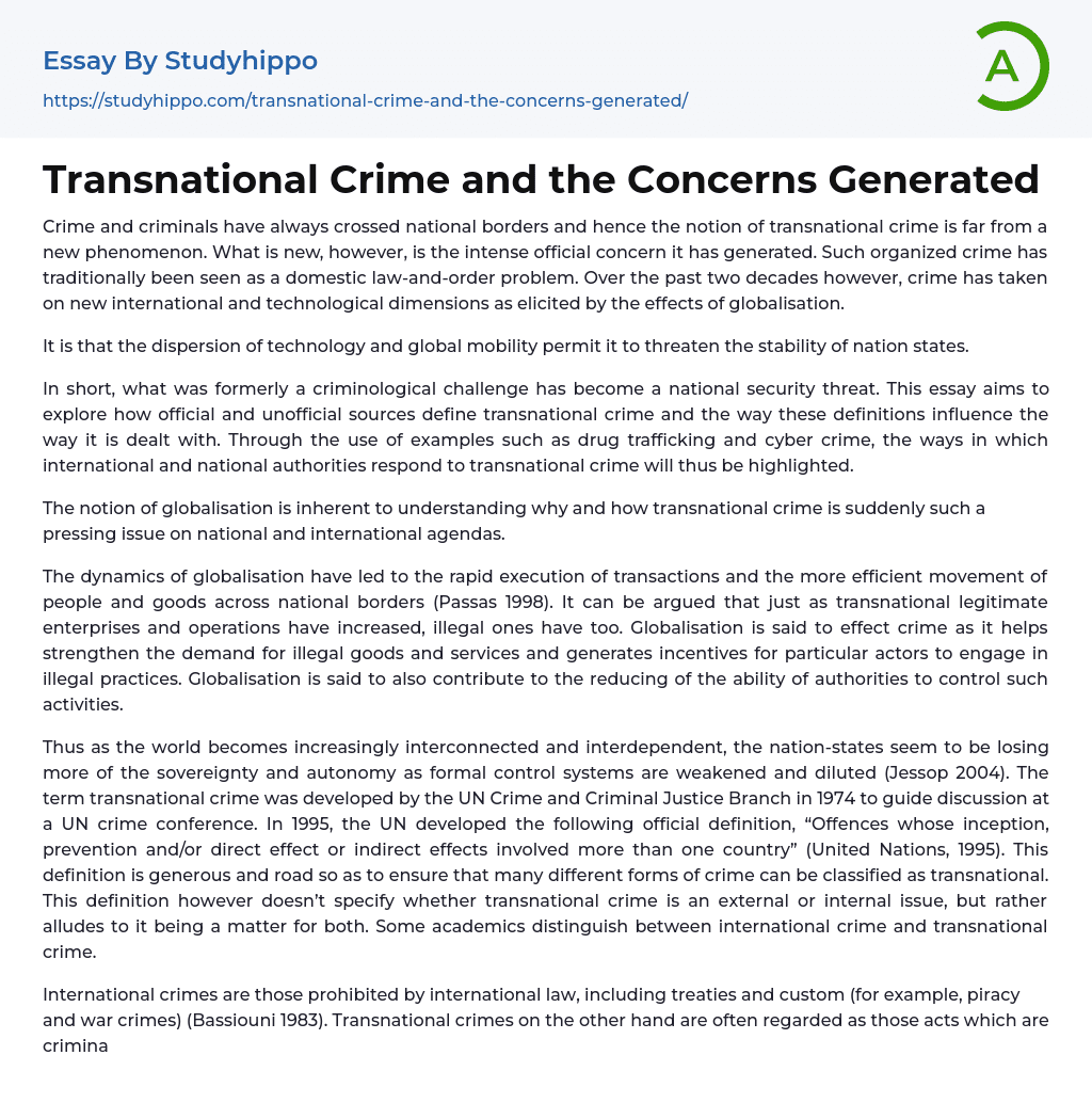 Transnational Crime and the Concerns Generated Essay Example